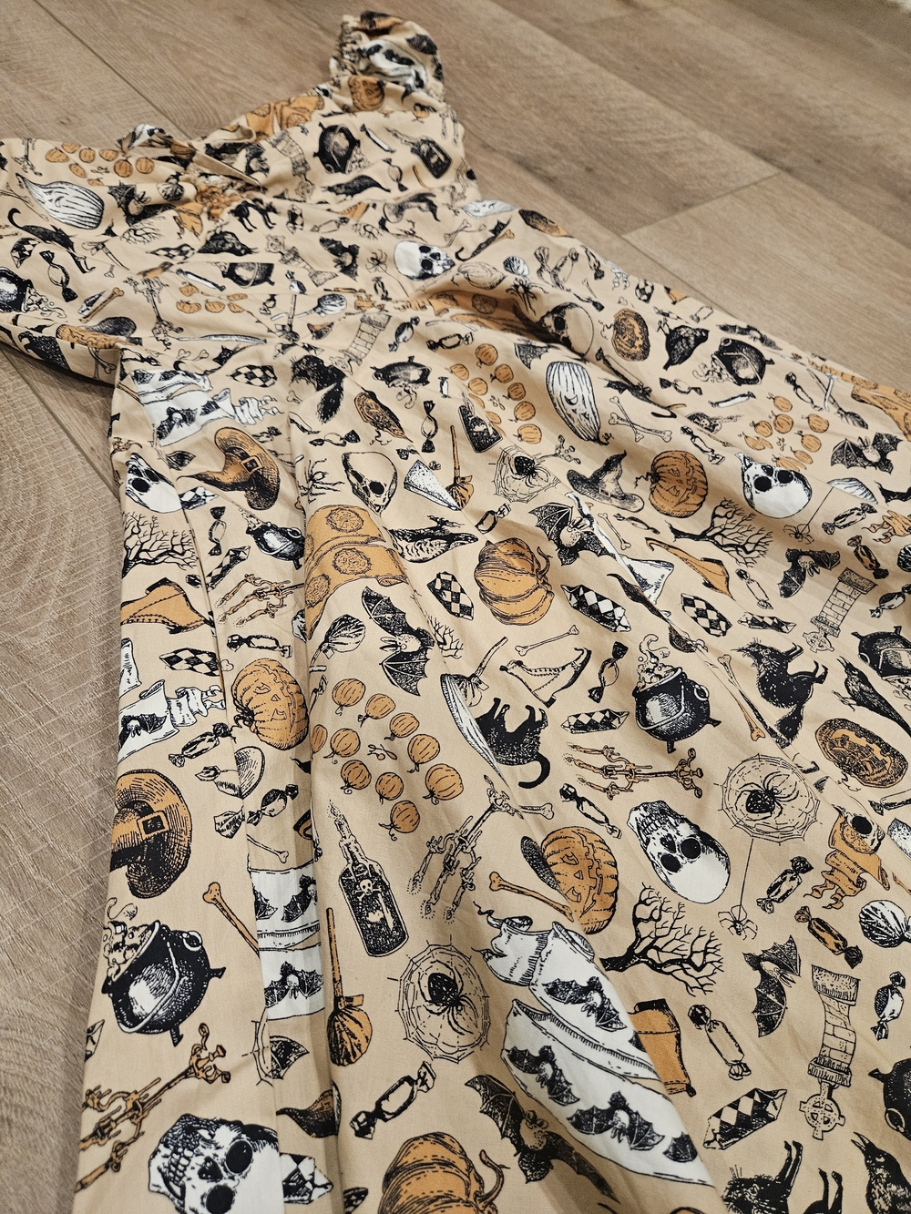 Halloween Witchy Gothic Cottagecore 100% Cotton Dress Cat Skull Pumpkin Print M - Picture 3 of 16